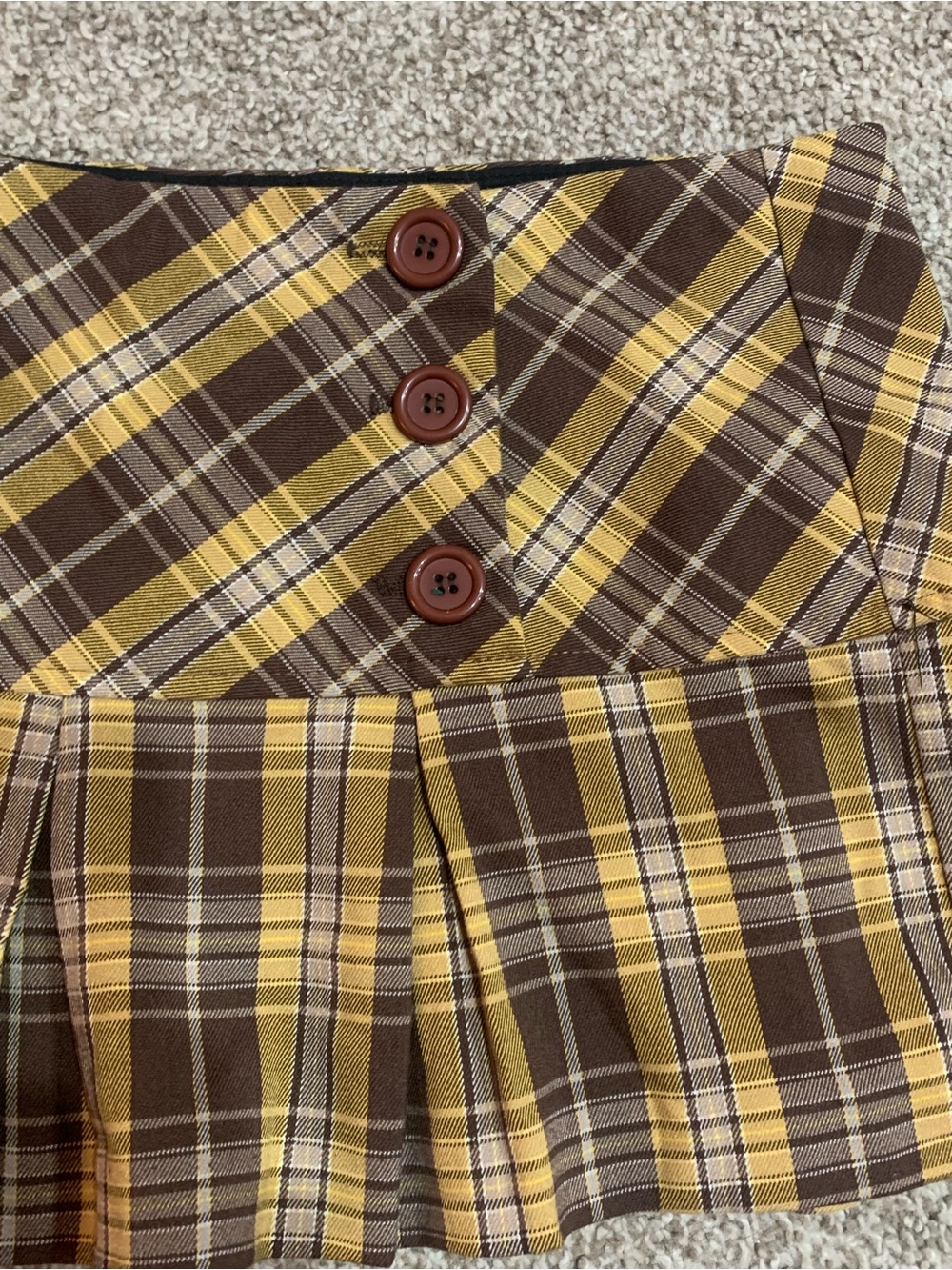 Rue21 Brown and Yellow Plaid Pleated Mini Skirt with Buttons